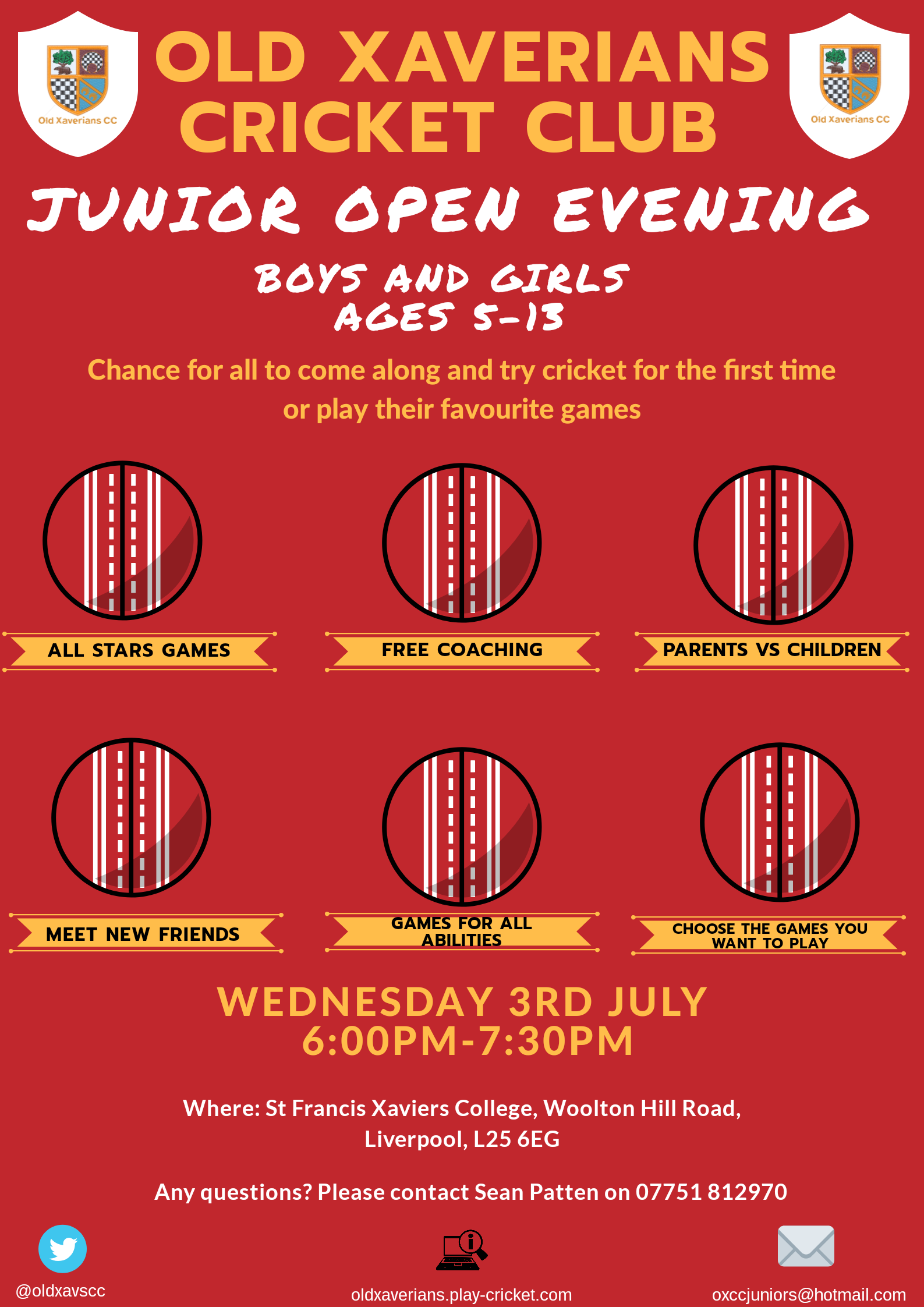 Old Xaverians Cricket Club Open Evening flyer